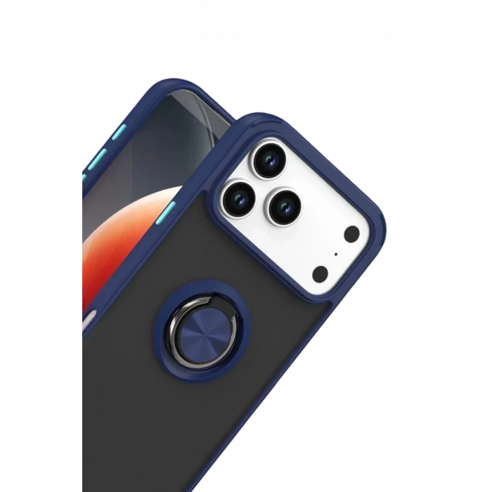 Apple iPhone 17 Pro Montreal Yüzüklü Silikon Kapak - Lacivert