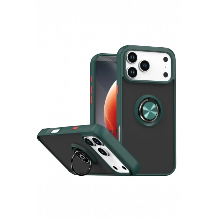 Apple iPhone 17 Pro Montreal Yüzüklü Silikon Kapak - Yeşil