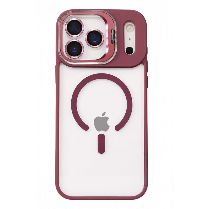 Apple iPhone 17 Pro Remim Lensli Magsafe Standlı Kapak - Bordo