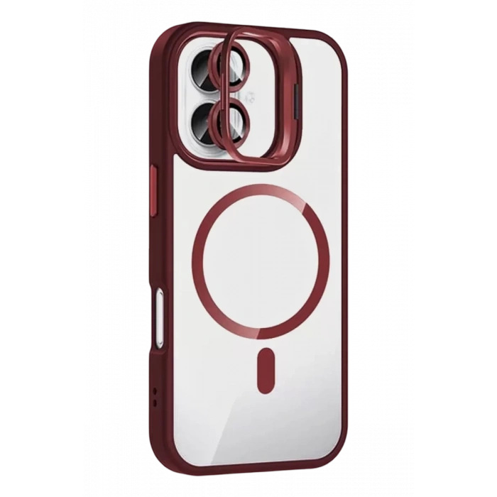Apple iPhone 17 Remim Lensli Magsafe Standlı Kapak - Bordo
