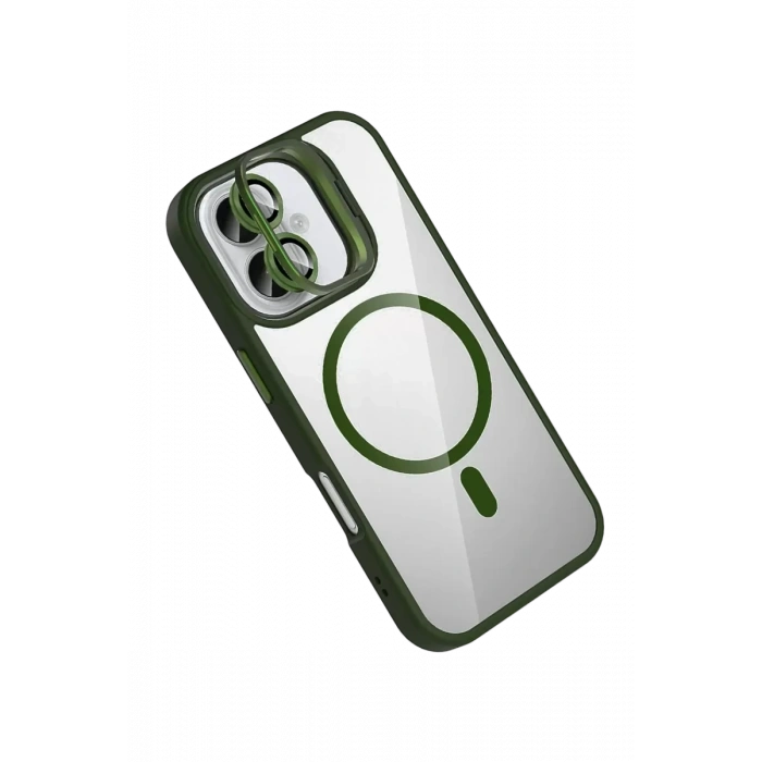 Apple iPhone 17 Remim Lensli Magsafe Standlı Kapak - Koyu Yeşil