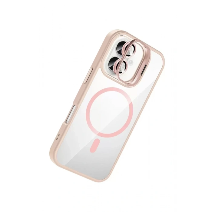 Apple iPhone 17 Remim Lensli Magsafe Standlı Kapak - Pembe