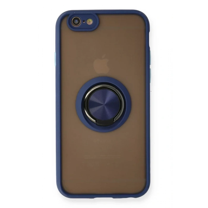 Apple iPhone 6 Kılıf Montreal Yüzüklü Silikon Kapak - Lacivert