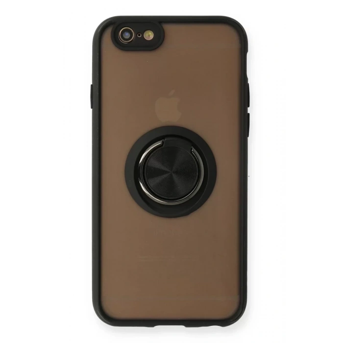 Apple iPhone 6 Kılıf Montreal Yüzüklü Silikon Kapak - Siyah