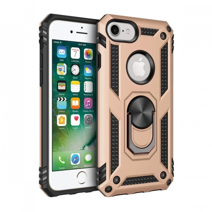 Apple iPhone 7 Kılıf Sofya Yüzüklü Silikon Kapak - Gold