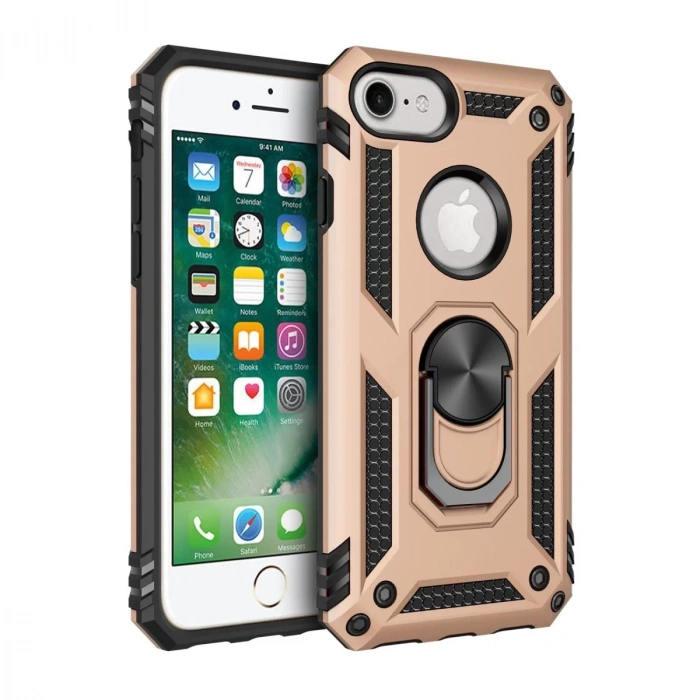 Apple iPhone 7 Kılıf Sofya Yüzüklü Silikon Kapak - Gold