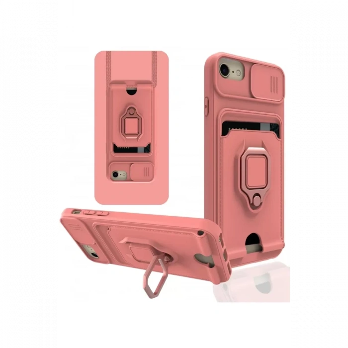 Apple iPhone 7 Kılıf Zuma Kartvizitli Yüzüklü Silikon - Pembe