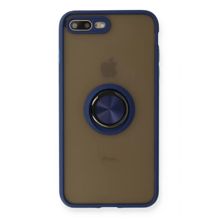 Apple iPhone 7 Plus Kılıf Montreal Yüzüklü Silikon Kapak - Lacivert
