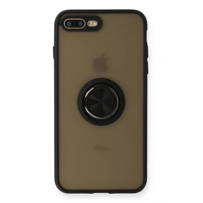 Apple iPhone 7 Plus Kılıf Montreal Yüzüklü Silikon Kapak - Siyah