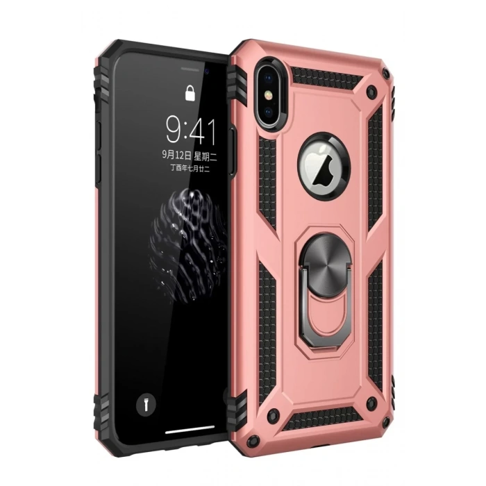 Apple iPhone X Kılıf Sofya Yüzüklü Silikon Kapak - Rose