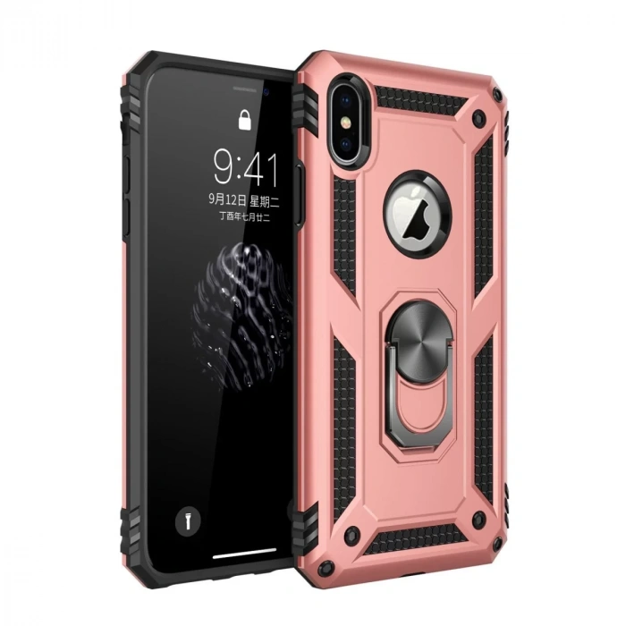 Apple iPhone X Kılıf Sofya Yüzüklü Silikon Kapak - Rose