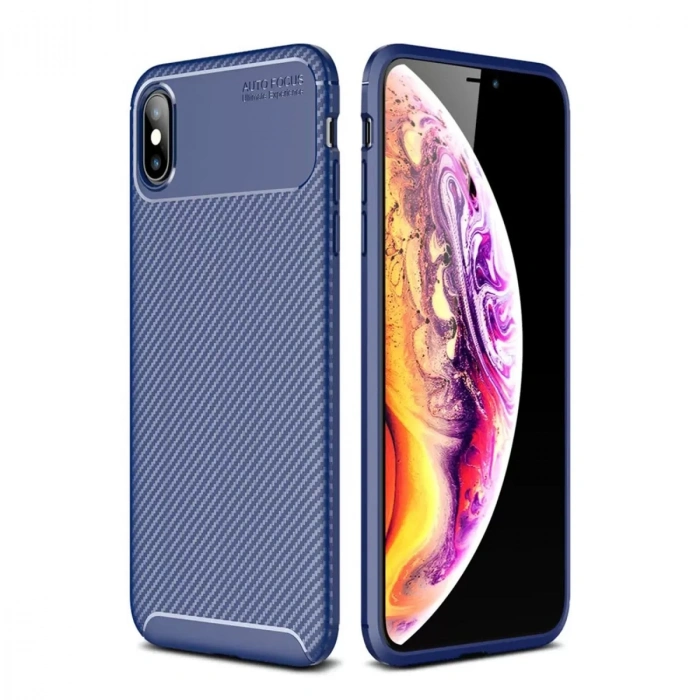 Apple iPhone XS Max Kılıf Auto Focus Karbon Kapak - Lacivert