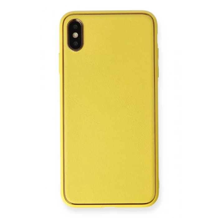 Apple iPhone XS Max Kılıf Coco Deri Silikon Kapak - Sarı
