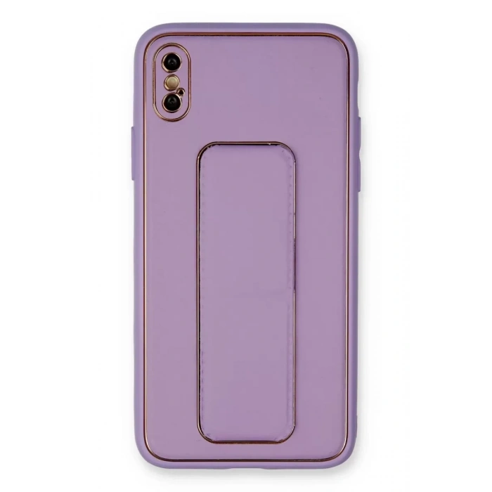 Apple iPhone XS Max Kılıf Coco Deri Standlı Kapak - Koyu Lila