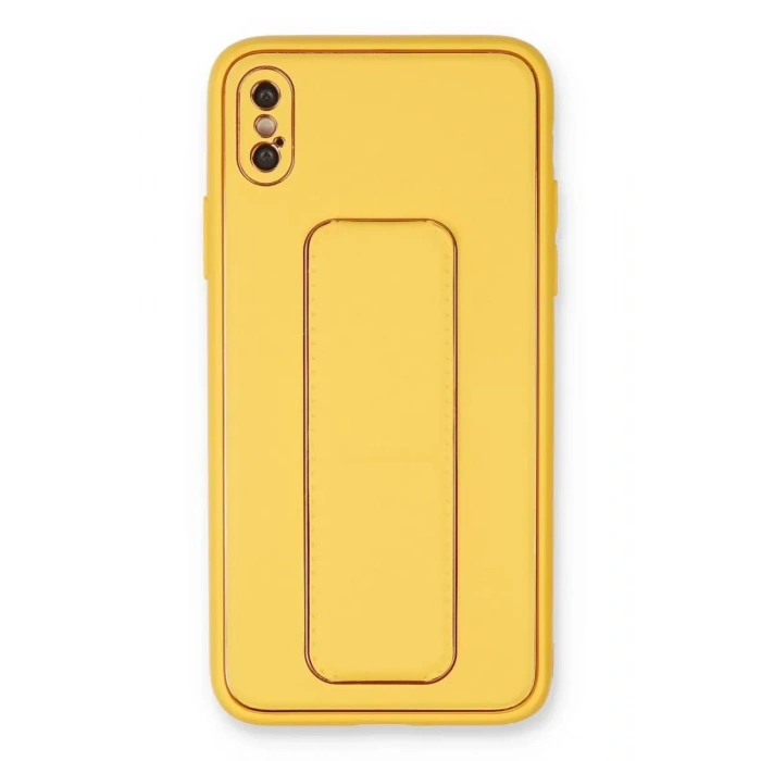 Apple iPhone XS Max Kılıf Coco Deri Standlı Kapak - Sarı