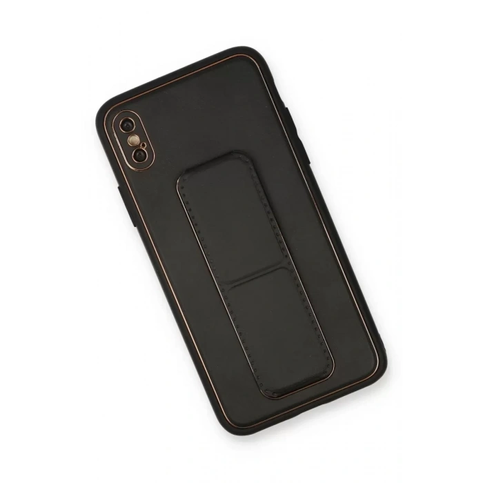 Apple iPhone XS Max Kılıf Coco Deri Standlı Kapak - Siyah