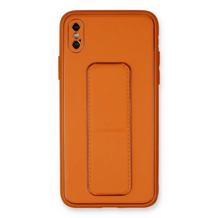 Apple iPhone XS Max Kılıf Coco Deri Standlı Kapak - Turuncu
