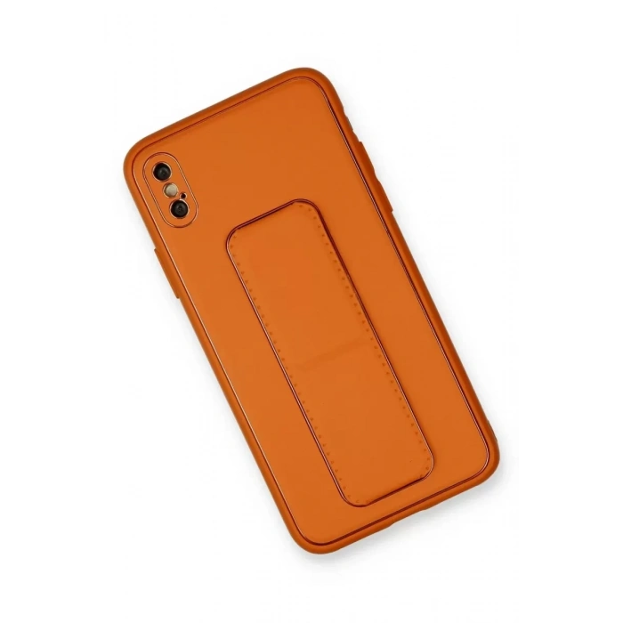 Apple iPhone XS Max Kılıf Coco Deri Standlı Kapak - Turuncu