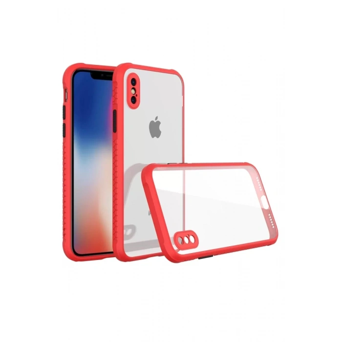 Apple iPhone XS Max Kılıf Miami Şeffaf Silikon - Kırmızı