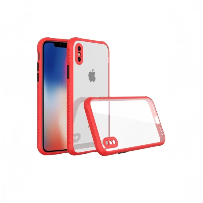 Apple iPhone XS Max Kılıf Miami Şeffaf Silikon - Kırmızı