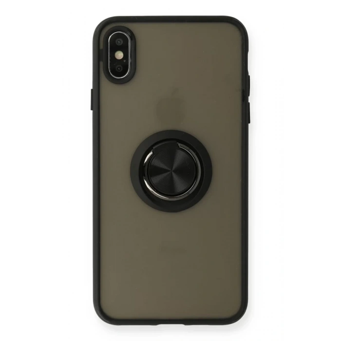 Apple iPhone XS Max Kılıf Montreal Yüzüklü Silikon Kapak - Siyah