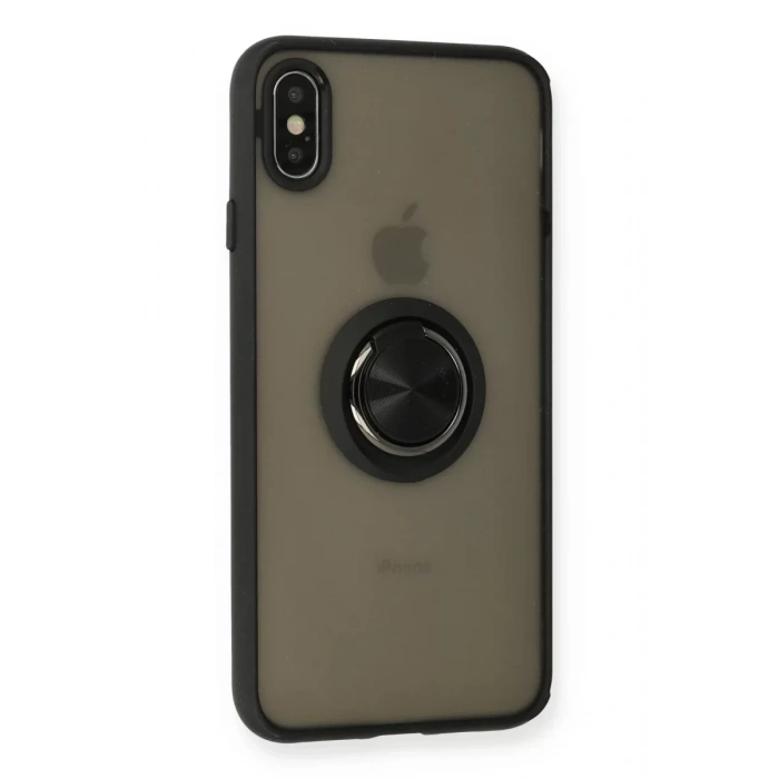 Apple iPhone XS Max Kılıf Montreal Yüzüklü Silikon Kapak - Siyah