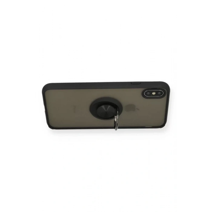 Apple iPhone XS Max Kılıf Montreal Yüzüklü Silikon Kapak - Siyah