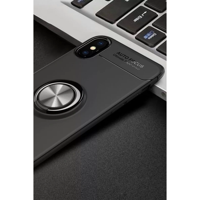 Apple iPhone XS Max Kılıf Range Yüzüklü Silikon - Siyah