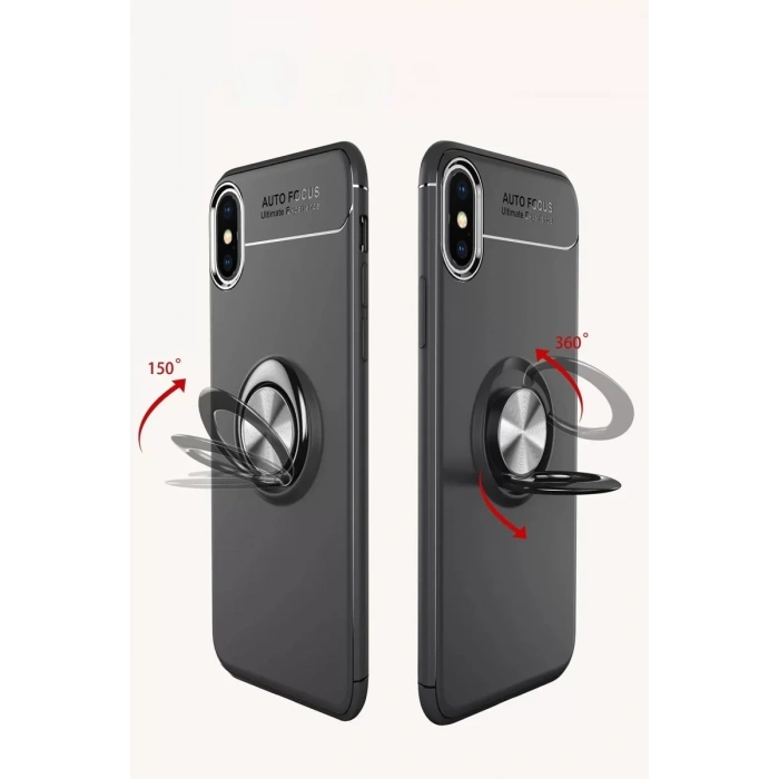 Apple iPhone XS Max Kılıf Range Yüzüklü Silikon - Siyah-Mavi