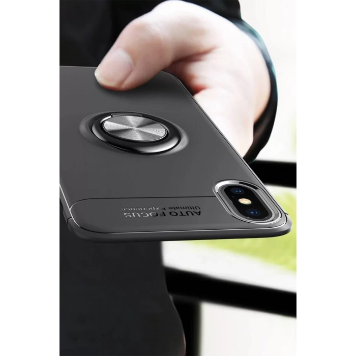 Apple iPhone XS Max Kılıf Range Yüzüklü Silikon - Siyah-Mavi