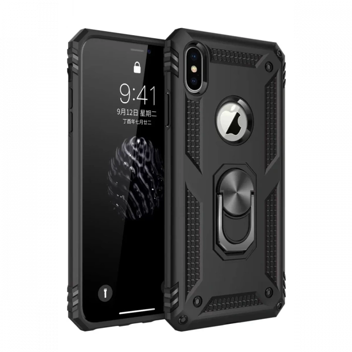 Apple iPhone XS Max Kılıf Sofya Yüzüklü Silikon Kapak - Siyah