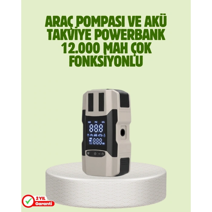 Araç Akü Takviye Cihazı ve Lastik Şişirme Pompası 12.000 mAh