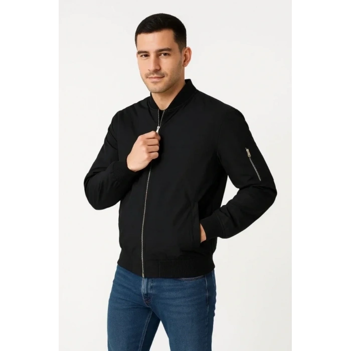 Arka Bomber Ceket - Siyah