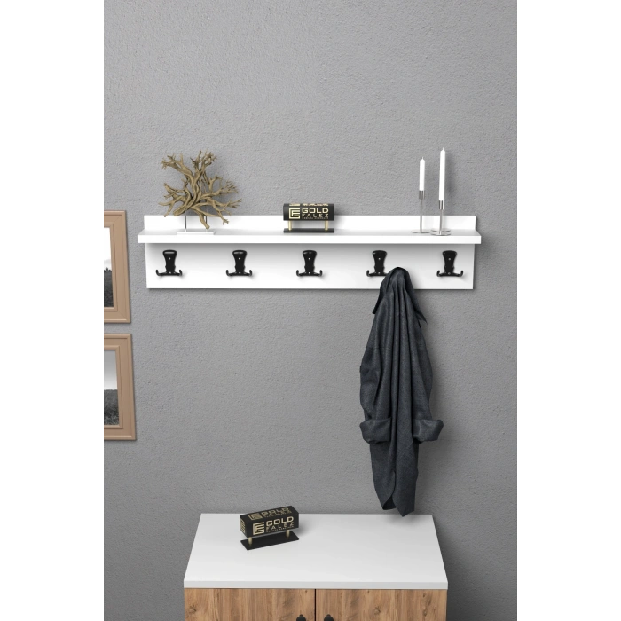 Askılık Duvar Elbise Askılığı Portmanto 80 Cm Beyaz Düz