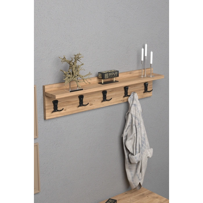 Askılık Duvar Elbise Askılığı Portmanto 80 Cm Ceviz Düz