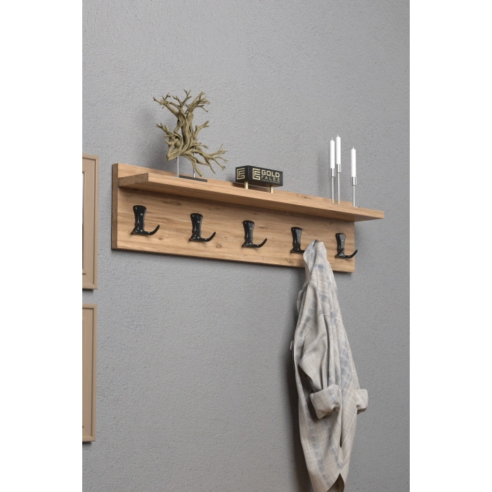 Askılık Duvar Elbise Askılığı Portmanto 80 Cm Ceviz Düz