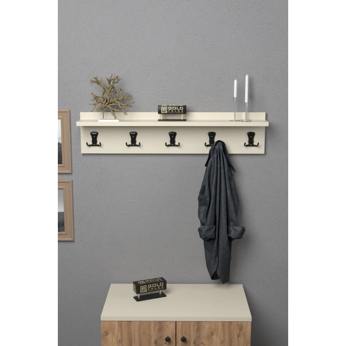 Askılık Duvar Elbise Askılığı Portmanto 80 Cm Krem Düz