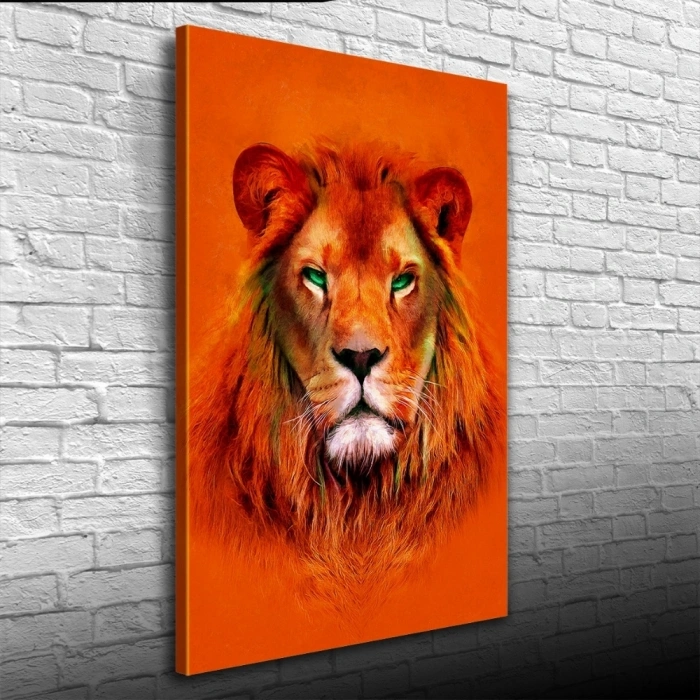 Aslan , Turuncu Tonlarda Dekoratif Kanvas Tablo 50 x 70