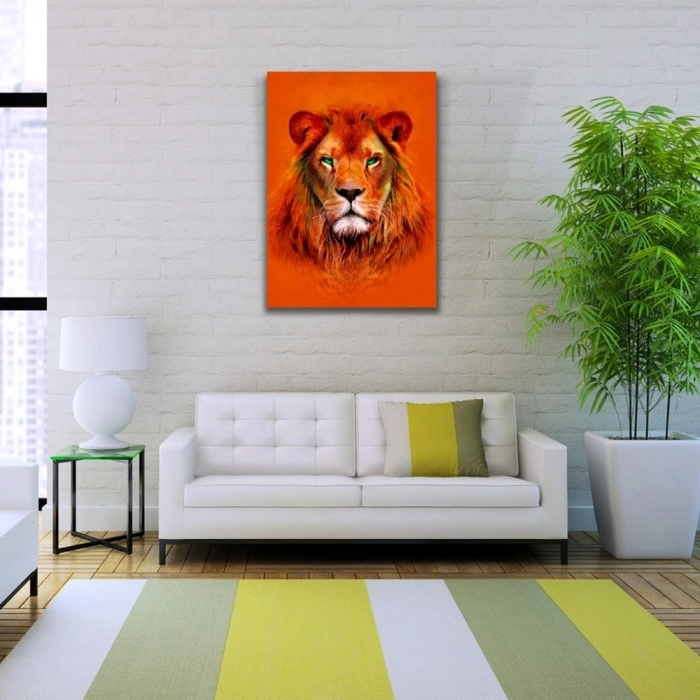 Aslan , Turuncu Tonlarda Dekoratif Kanvas Tablo 50 x 70