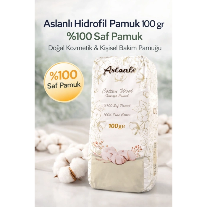 Aslanlı Hidrofil Pamuk 100 gr %100 Saf Pamuk Doğal Kozmetik ve Kişisel Bakım Temizlik Pamuğu 1 ADET
