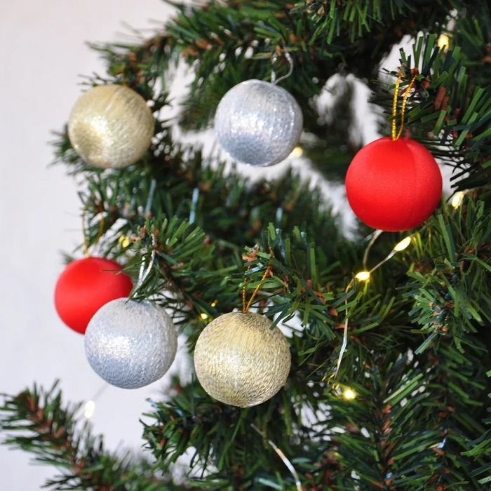 Asorti Simli Ağaç Süsleme Topları 6lı - 4cm -