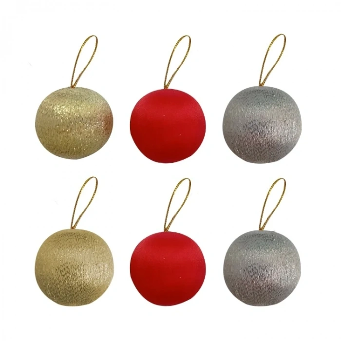 Asorti Simli Ağaç Süsleme Topları 6lı - 4cm -