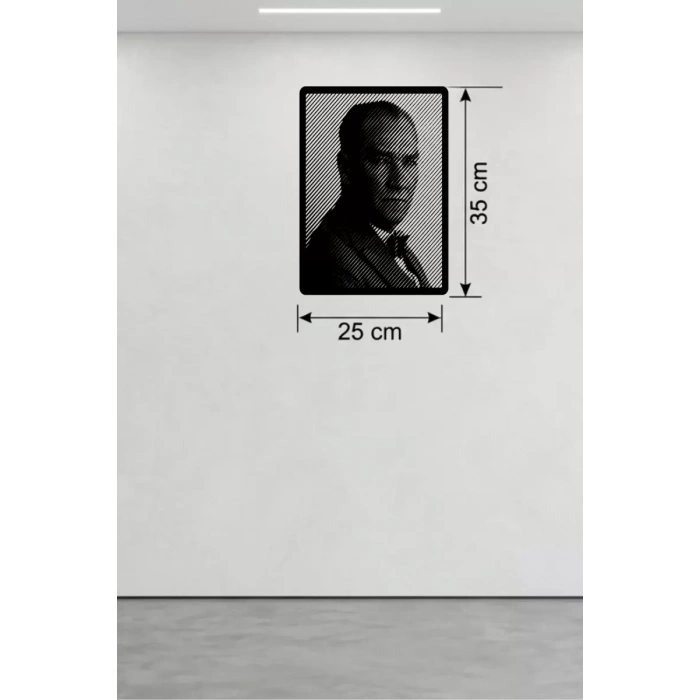 Atatürk Line Art Metal Görünümlü Ahşap Tablo - Modern Ofis ve Ev Dekoru