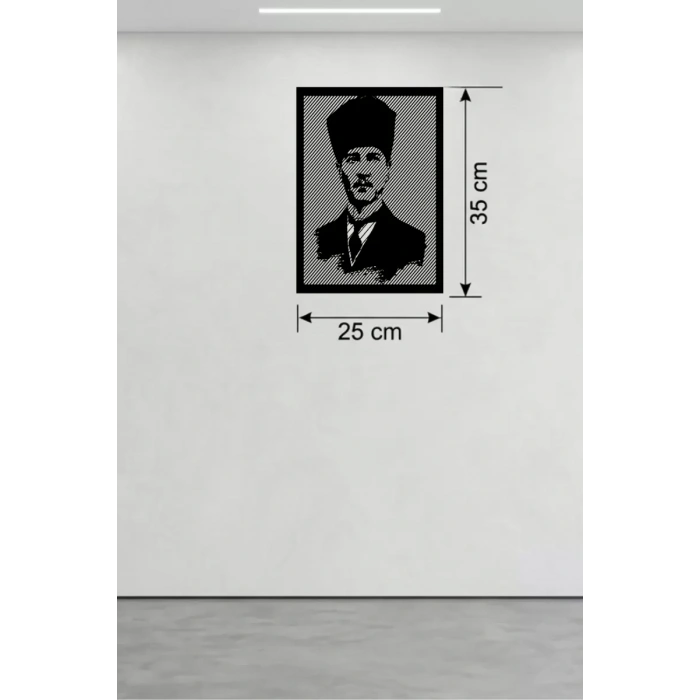 Atatürk Line Art Metal Görünümlü Ahşap Tablo - Modern Ofis ve Ev Dekoru