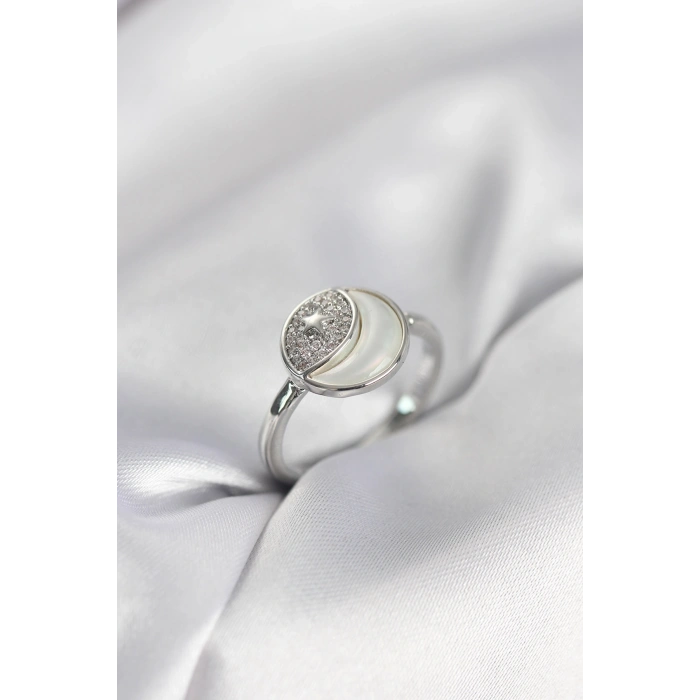 Ay Yıldız Model Gümüş Renk Zirkon Taşlı Kadın Yüzük