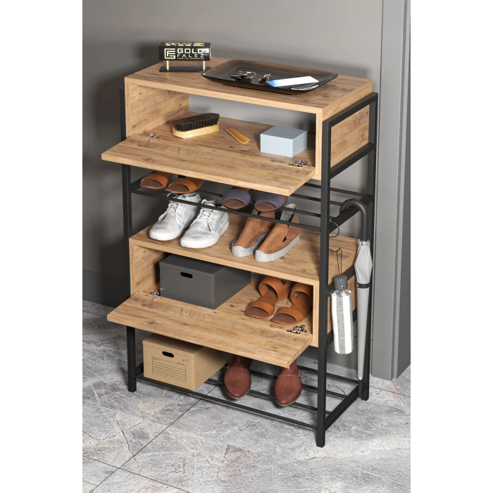 Ayakkabılık Ahşap 2 Kapaklı Metal Raflı 4 Katlı Çok Amaçlı Atlantik Çam