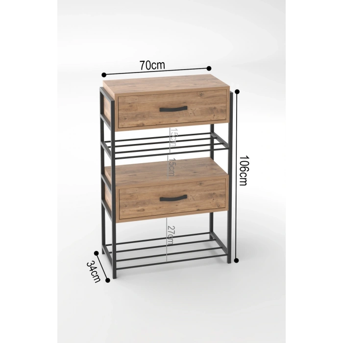 Ayakkabılık Ahşap 2 Kapaklı Metal Raflı 4 Katlı Çok Amaçlı Atlantik Çam