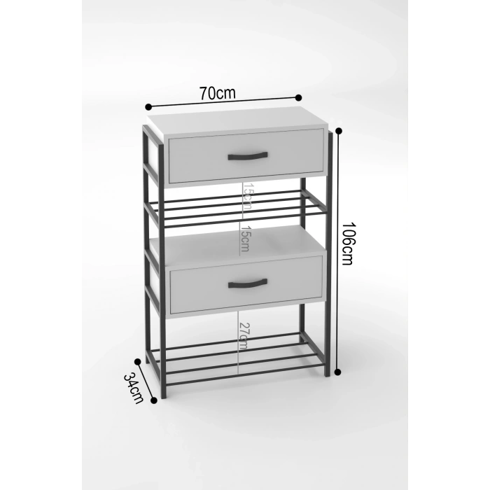 Ayakkabılık Ahşap 2 Kapaklı Metal Raflı 4 Katlı Çok Amaçlı Beyaz