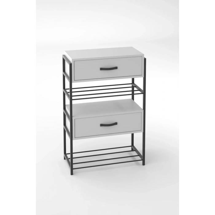 Ayakkabılık Ahşap 2 Kapaklı Metal Raflı 4 Katlı Çok Amaçlı Beyaz