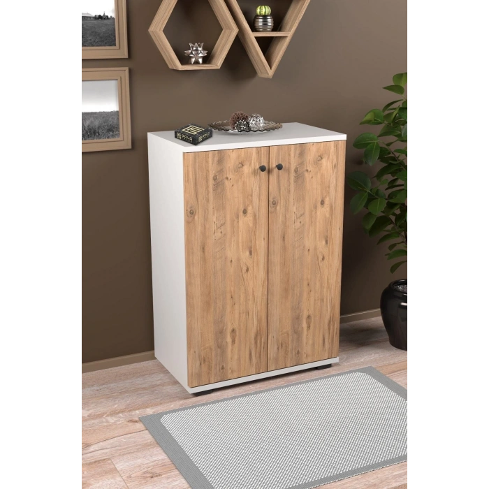 Ayakkabılık Çok Amaçlı Ayakkabı Dolabı 5 Raflı 2 Kapaklı Çam-beyaz